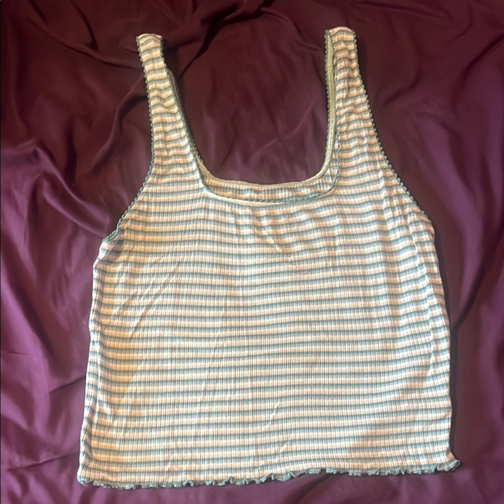 Striped Sleeveless Top - Blue and White